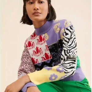 BB DAKOTA Steve Madden Mixtape Patchwork Sweater Multicolor Mockneck L